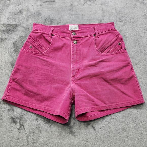 Vintage 90s Denim Republic Shorts Womens 11/12 Pink High Rise Double Button - Picture 1 of 12